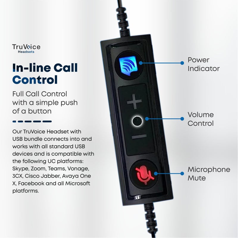 TruVoice USB to QD Adapter Cable Compatible with any Plantronics, Poly or TruVoice Headset with a Quick Disconnect (QD) - Includes in-Line Volume Control and Mute Functionality - Image 2